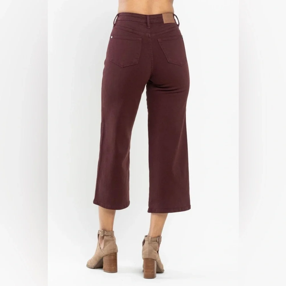 Judy blue tummy control wide leg crop jeans oxblood 88752 size 9/29